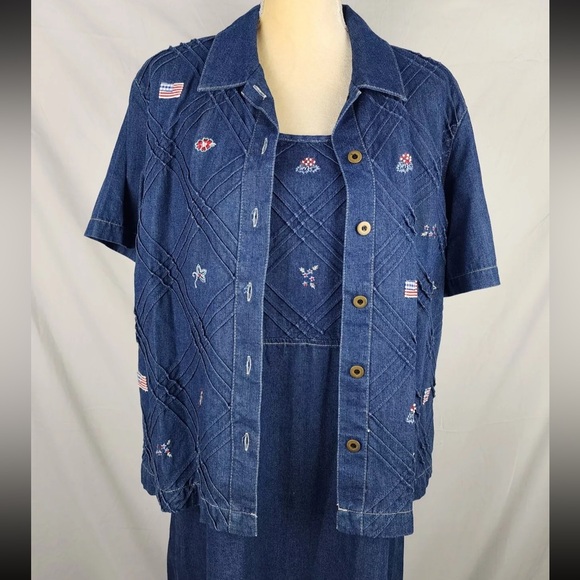 Koret City Blues Set Top Dress Womens Denim Embroidered Pintucks Patriotic. - Picture 4 of 16